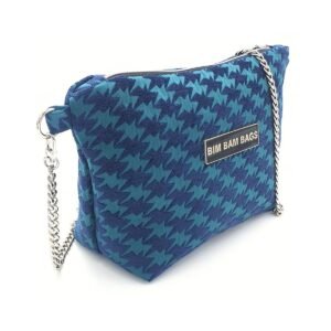 Trapeze Petrol Bat, bolso mediano azul con estampado geométrico y cadena metálica de Bim Bam Bags