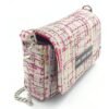 "bolso de terciopelo elegante Clutch Cross con diseño multicolor de líneas cruzadas"